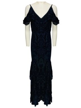 PETER PILOTTO NAVY BLUE VELVET FLORAL JACQUARD MAXI DRESS